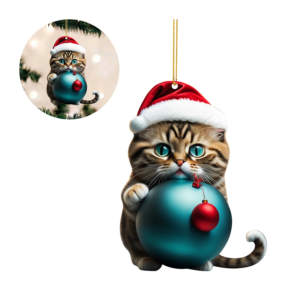 Christmas Cute Hanging Cat Ornaments Acrylic Tree Car Pendant Decorations (G)