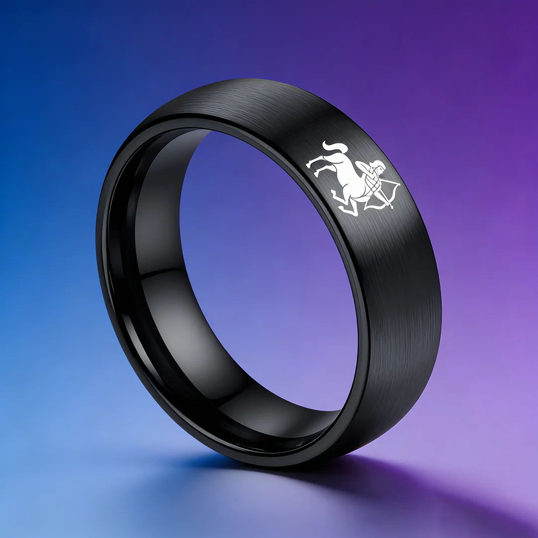 Men Women Sagittarius Tungsten Carbide Rings Prints Laser Design Domed Top Black Tungsten Wedding Bands 4MM 6MM 8MM