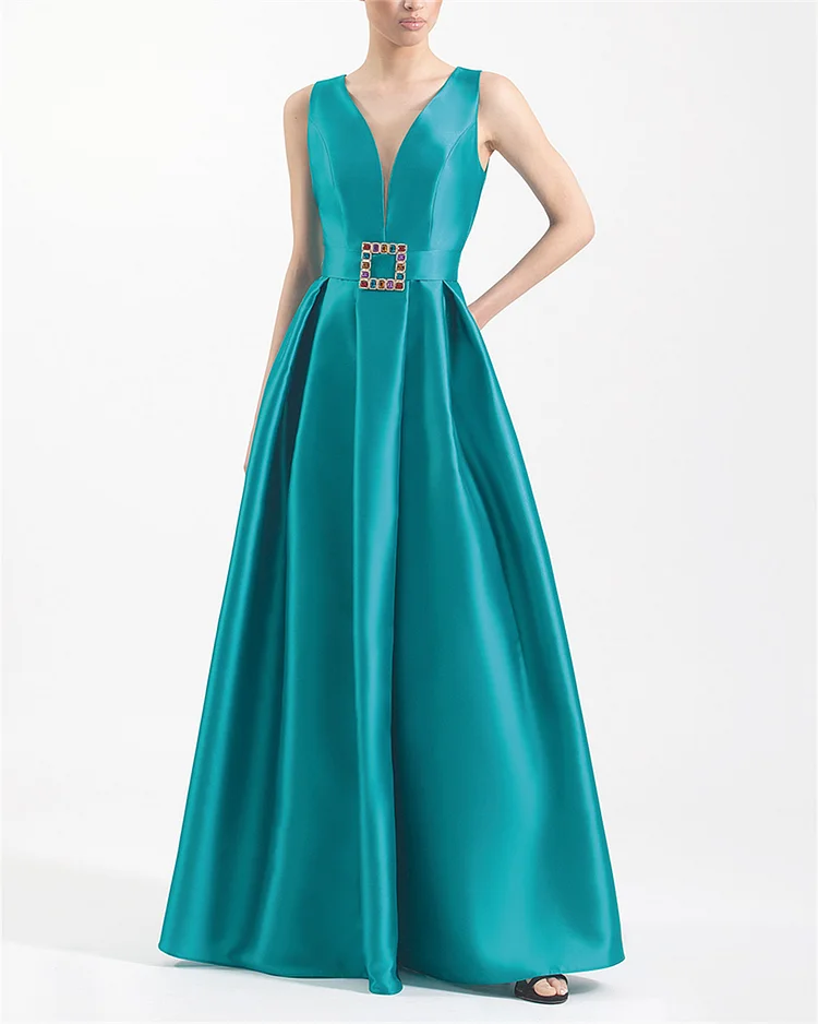 Women's V-neck Solid Color Sleeveless Dress