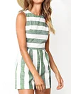 Plain Striped Sleeveless Jumpsuits