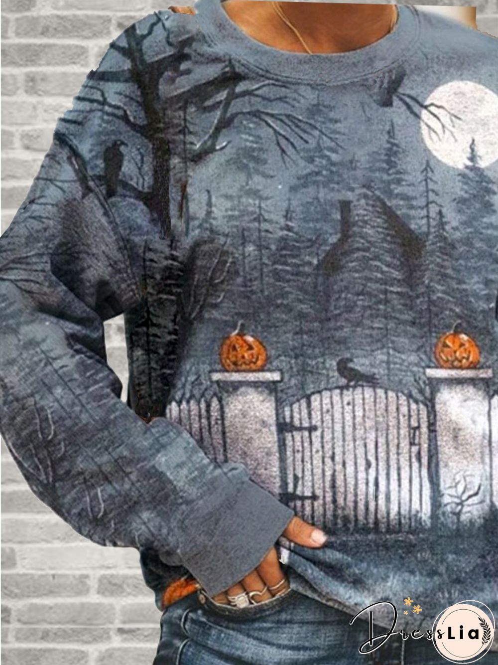 Light Blue Crew Neck Printed Outdoor Sweatshirts