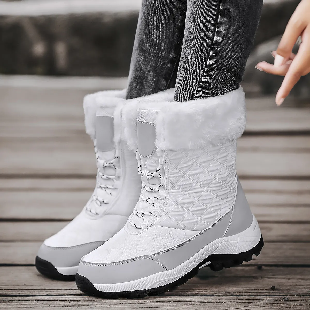 Women's White Black Plus Size Snow Boots