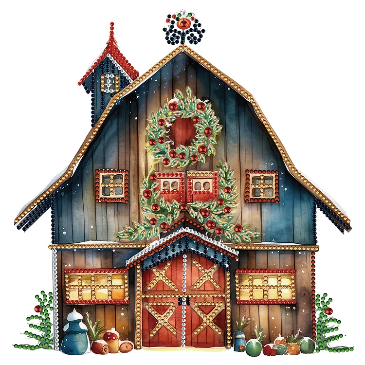 Partial Special-Shaped Diamond Painting - Christmas Cottage 30*30CM