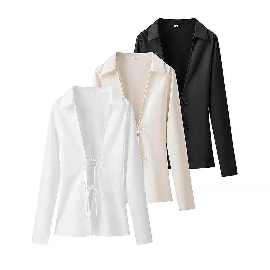 Nigikala Nigikala New Women's Fashion Temperament With Acetic Acid Tying Shirt