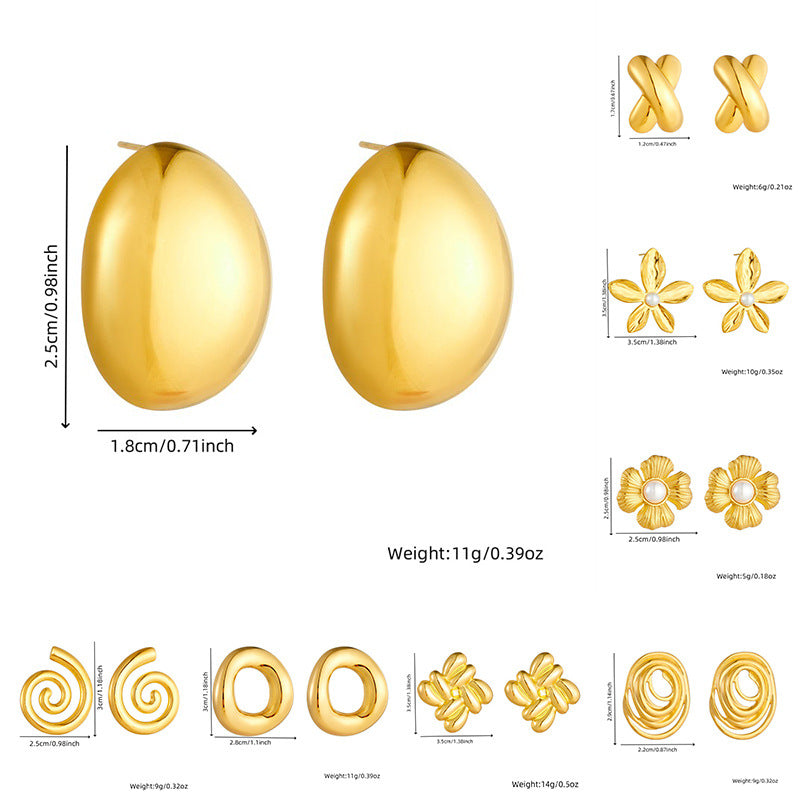 Simple And Cool Style Thread Rotating Circular Geometric Leaf Flower Stainless Steel Personality Smooth Earrings