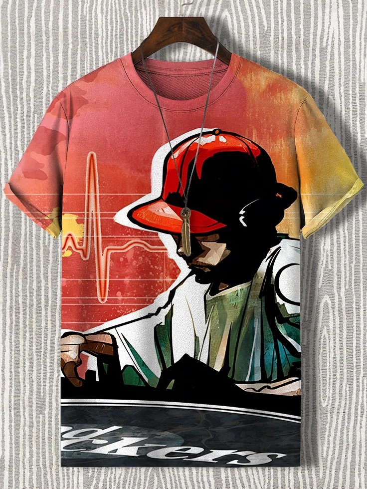 Men's Retro DJ Music Lover Print Casual T-Shirt