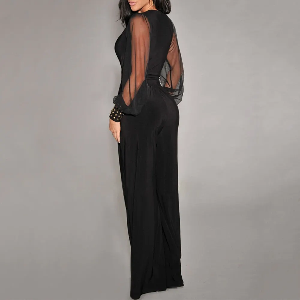 2021v neck mesh stitching rivet straight leg overalls