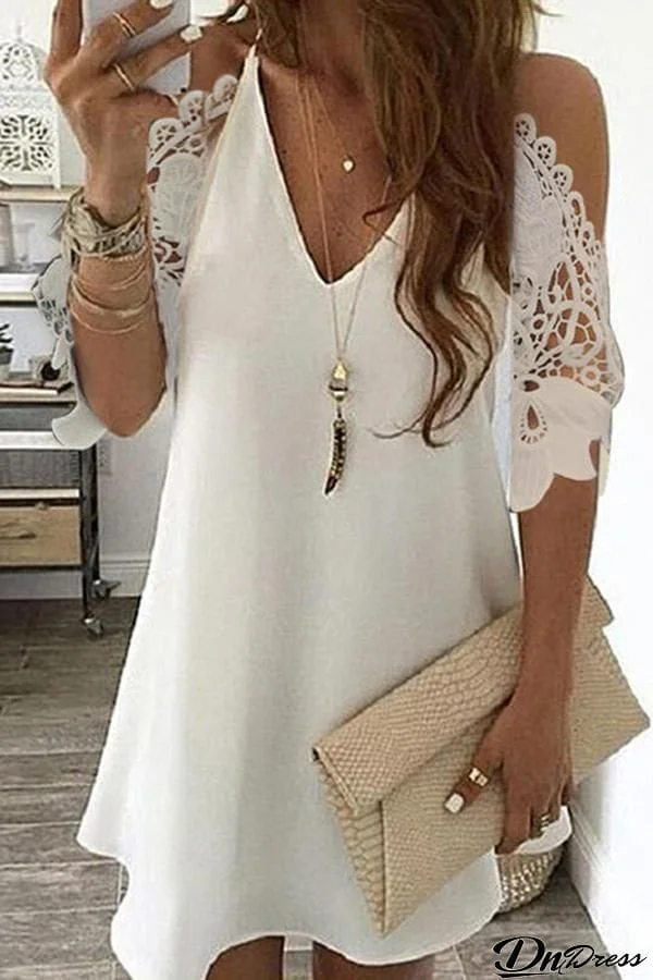 Lace Stitching Off Shoulder Mini Dress