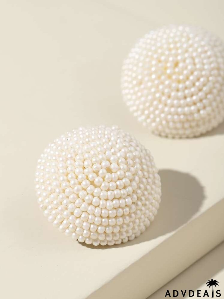 Beaded Round Stud Earrings