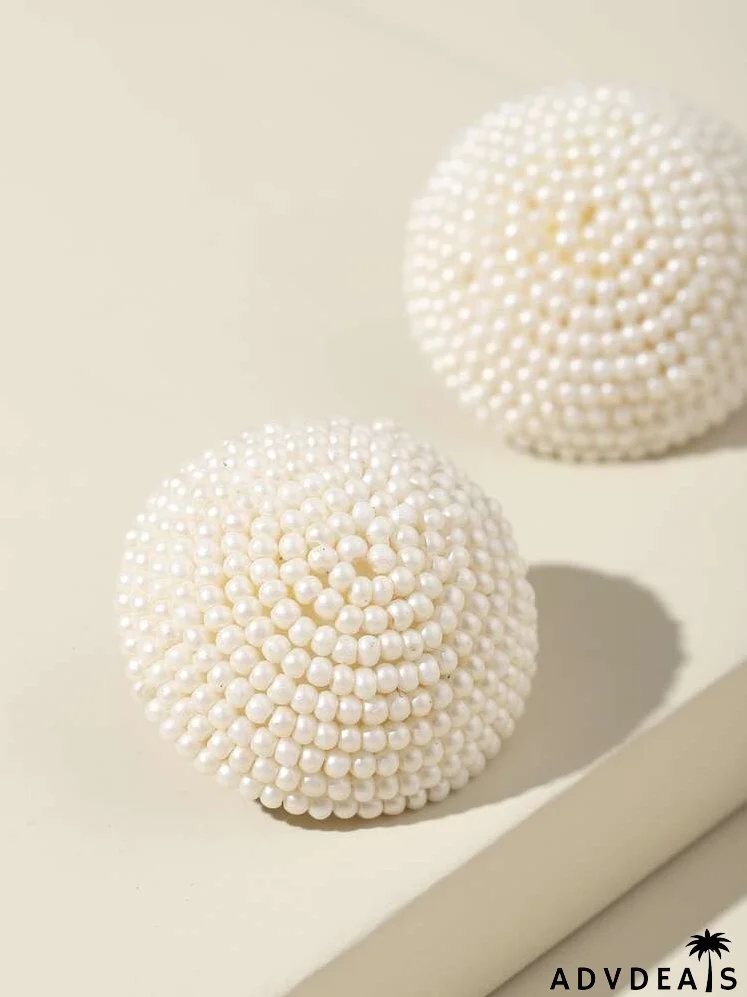 Beaded Round Stud Earrings