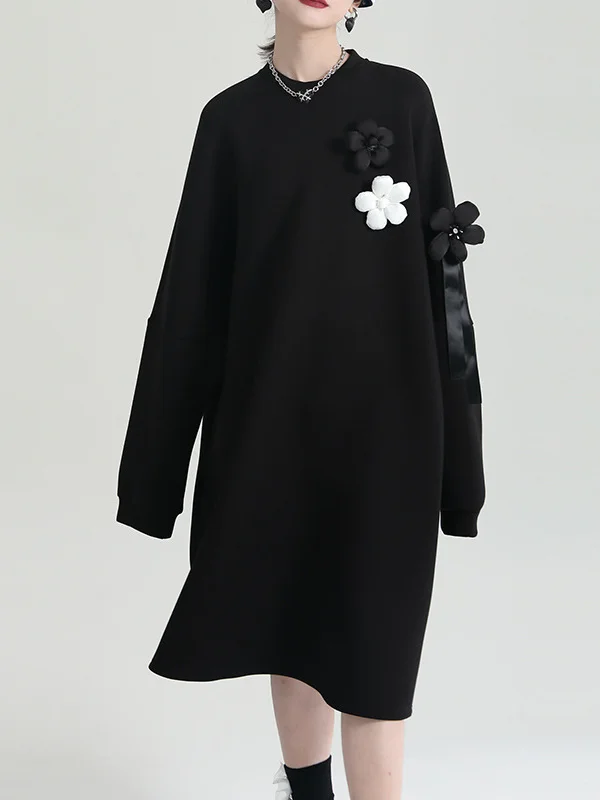Original Minimalist Split-Joint Long Sleeves Sweatshirt Dress Midi Dress