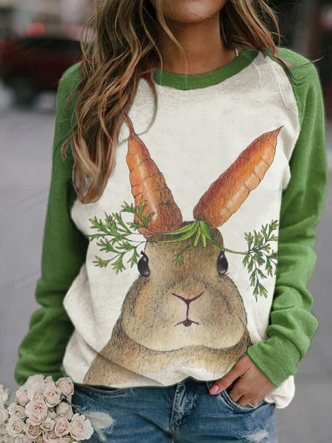Women's Happy Easter Cute Bunny Print Sweatshirt socialshop
