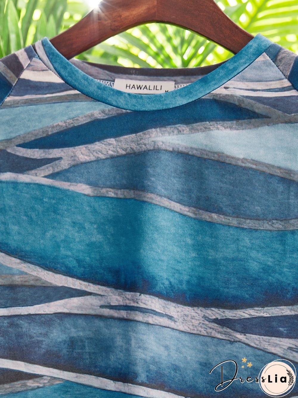 Women Casual Long Sleeve Abstract Wave Printed Crew Neck Sweatshirts