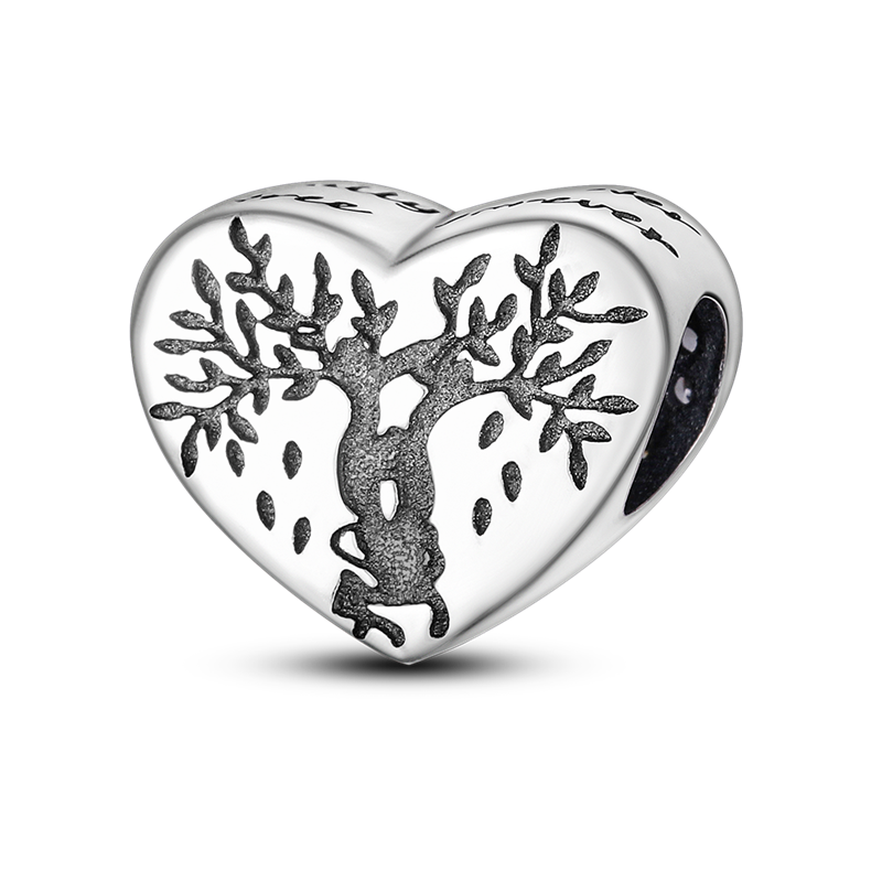 Genuine 925 Sterling Silver Peach Heart Life Tree Charm fit for DIY Charms Bracelet & Bangle Fine Jewelry KTC222