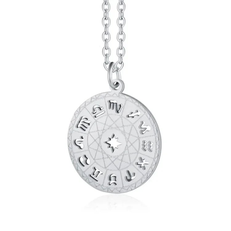 Metadun Stainless Steel Star Zodiac Sign 12 Constellation Compass Choker Pendant Necklace for Women Men Kids Birthday Gifts