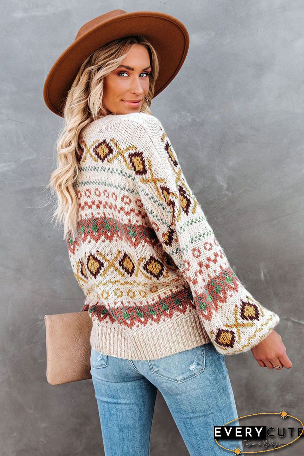 Multicolor Tribal Pattern V Neck Button Front Cardigan
