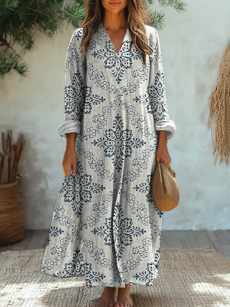 Women's Lovely Floral Art Print Cotton Dress