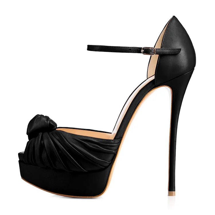 Black Tie Peep Toe Stiletto Heels Platform Sandals Vdcoo