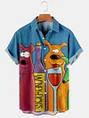 Men's Casual Fun Puppy Wine Glass Print Shirt