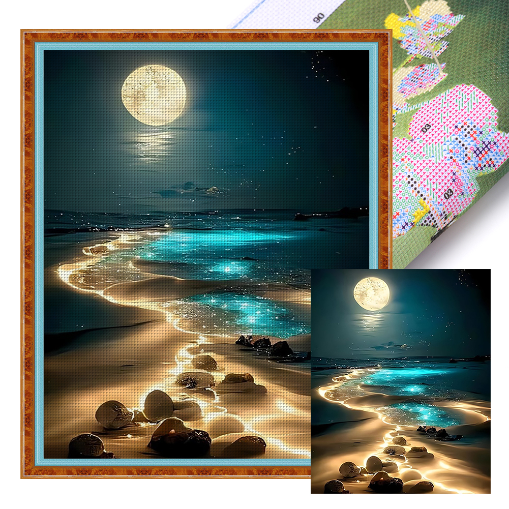 Fluorescent Beach Full 11CT Pre-stamped Canvas(40*50cm) Cross Stitch