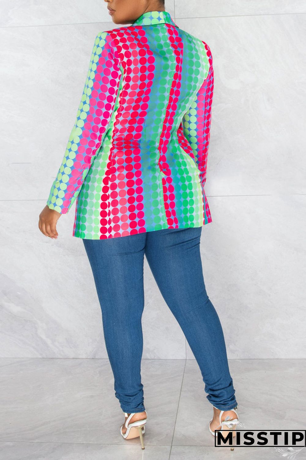 Green Fashion Casual Print Patchwork Cardigan Turn-back Collar Outerwear