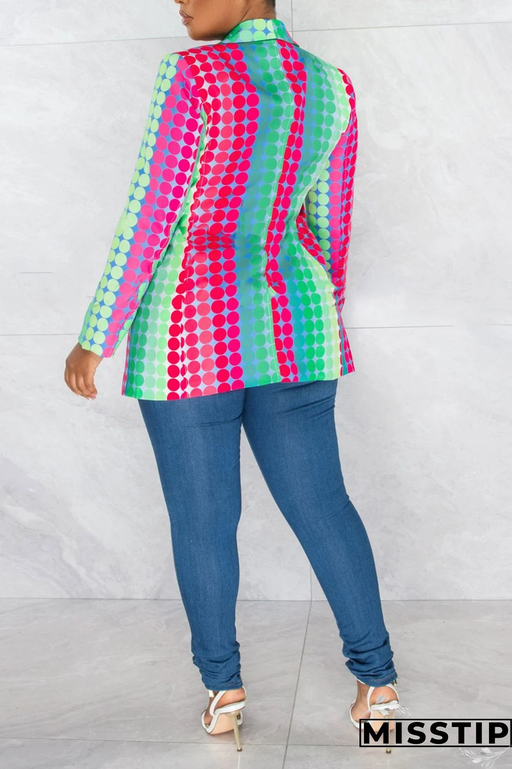 Green Fashion Casual Print Patchwork Cardigan Turn-back Collar Outerwear