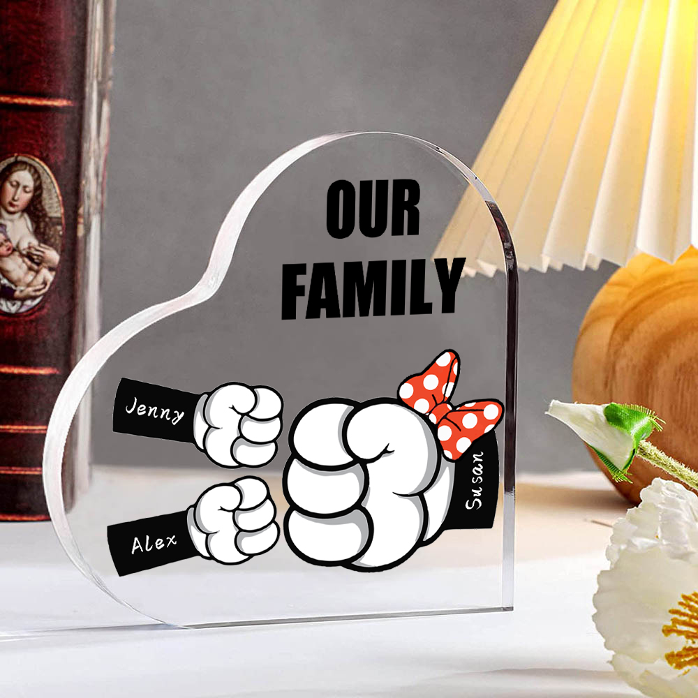 À ma Maman/Mamie - Plaque Acrylique en Forme de Cœur 3 Prénoms Personnalisés avec 1 Texte