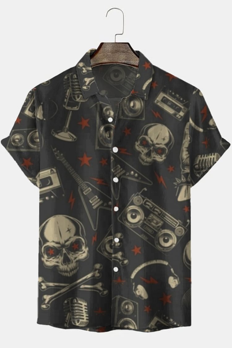 Men's Skull Print Short Sleeve Shirt