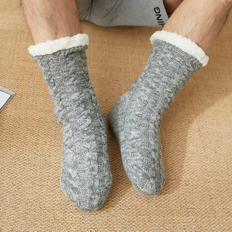 Men's Indoor Slippers Sock Crochet slippers with Fur Warm Plush Floor Bedroom Comfy Non-slip Home Slippers for Men Soft Big size