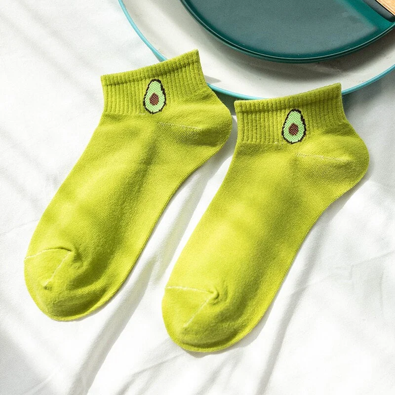 Women Solid Avocado Socks Casual Joker Cotton Short Socks Ladies Fruit Print Concise Korean College Style Breathable Sox Trendy