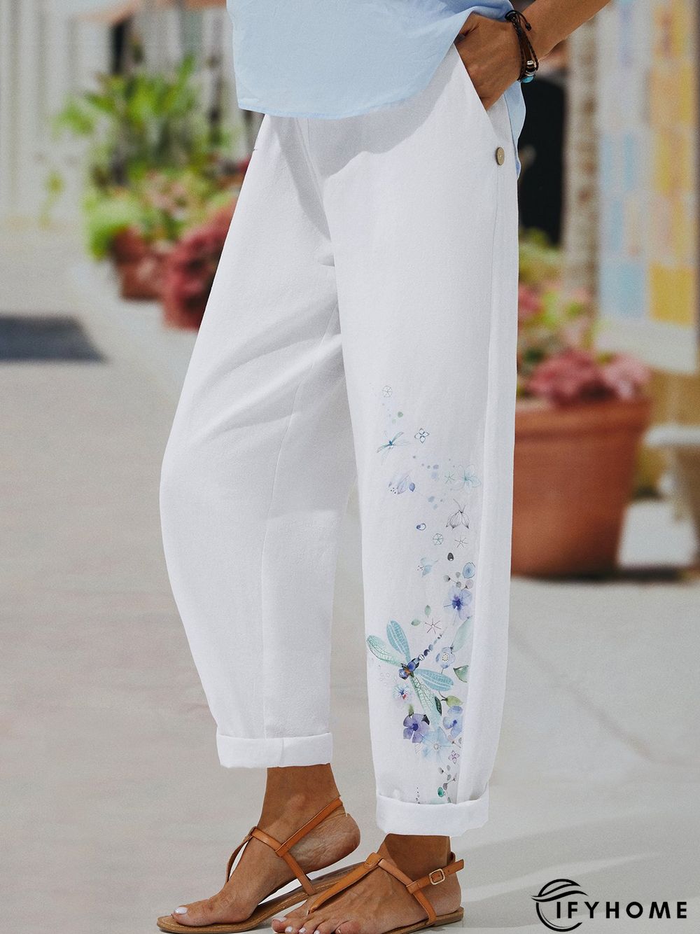Cotton Linen Casual Summer Beach Floral Pants | IFYHOME