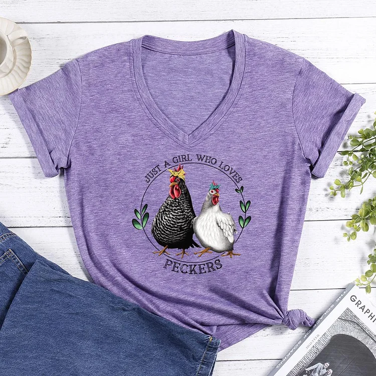 Just A Girl Who Loves Peckers V-neck T Shirt