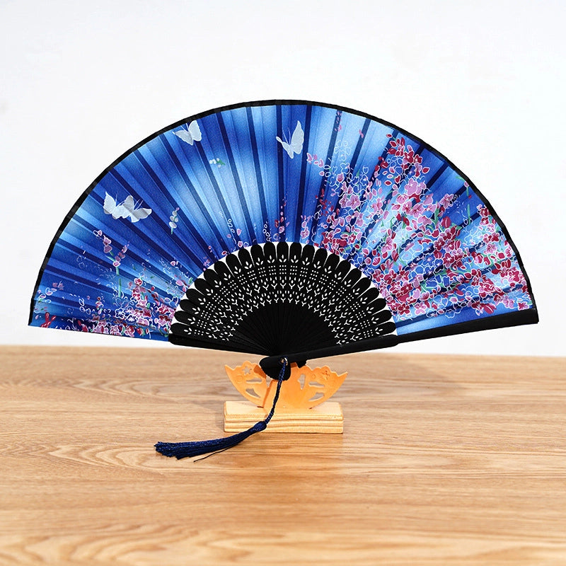 Bamboo Two Green Folding Fan Smile Fan Female Antique Fan Dance Fan Folding Fan Student Gift Elegant Fan