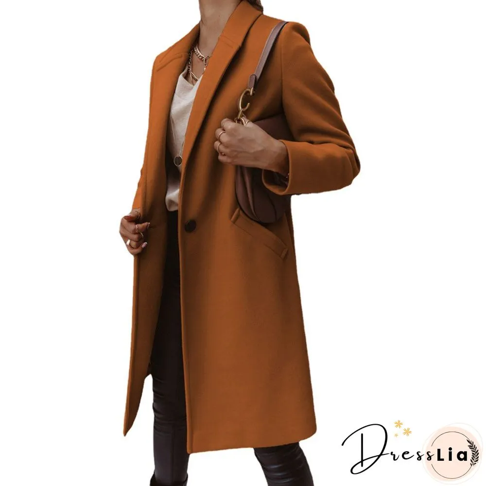 New Autumn And Winter Solid Color Lapel Mid-length Button Woolen Coat Women's Coat Winter Jacket Women