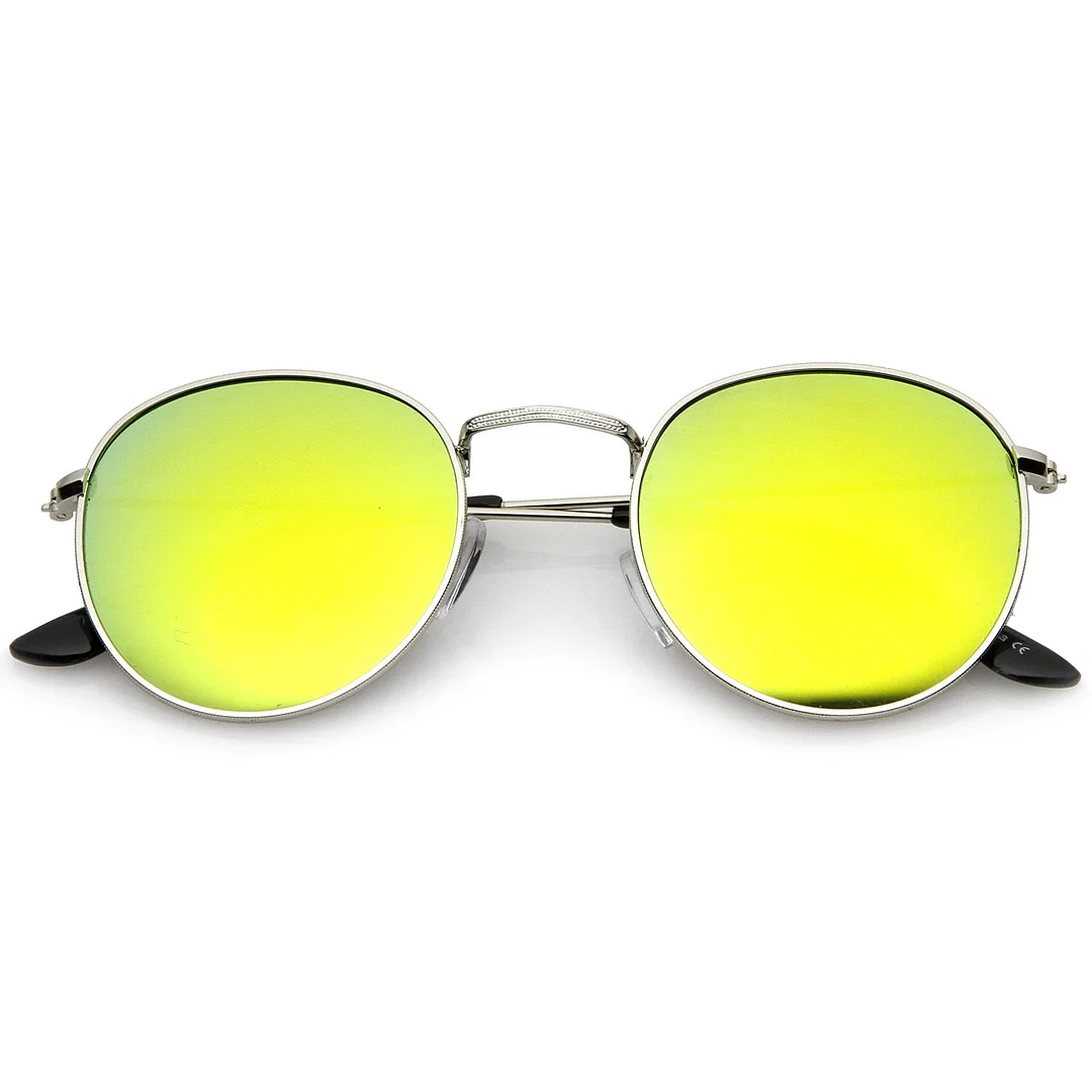 Retro Metal Frame Thin Temples Colored Mirror Lens Round glasses 50mm