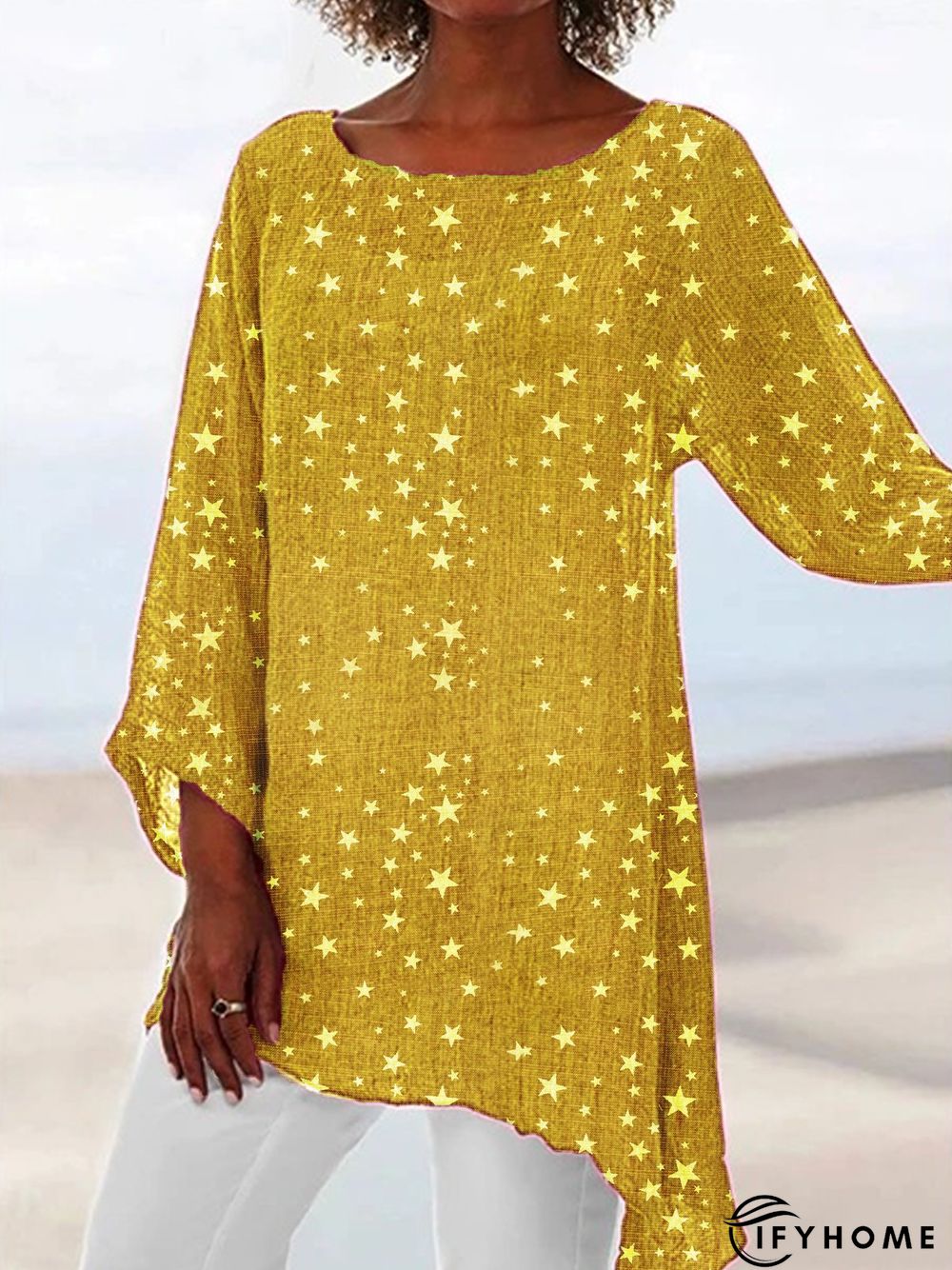 Casual Plus Size 3/4 Sleeve Star Printed Shirts Tops | IFYHOME
