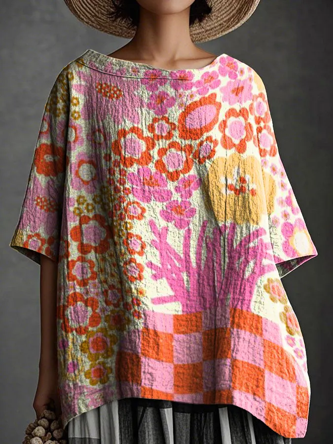 Women's Art Floral Hippie Print Round Neck Half Sleeves