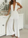 Plunging Backless Condole Belt Jumpsuits