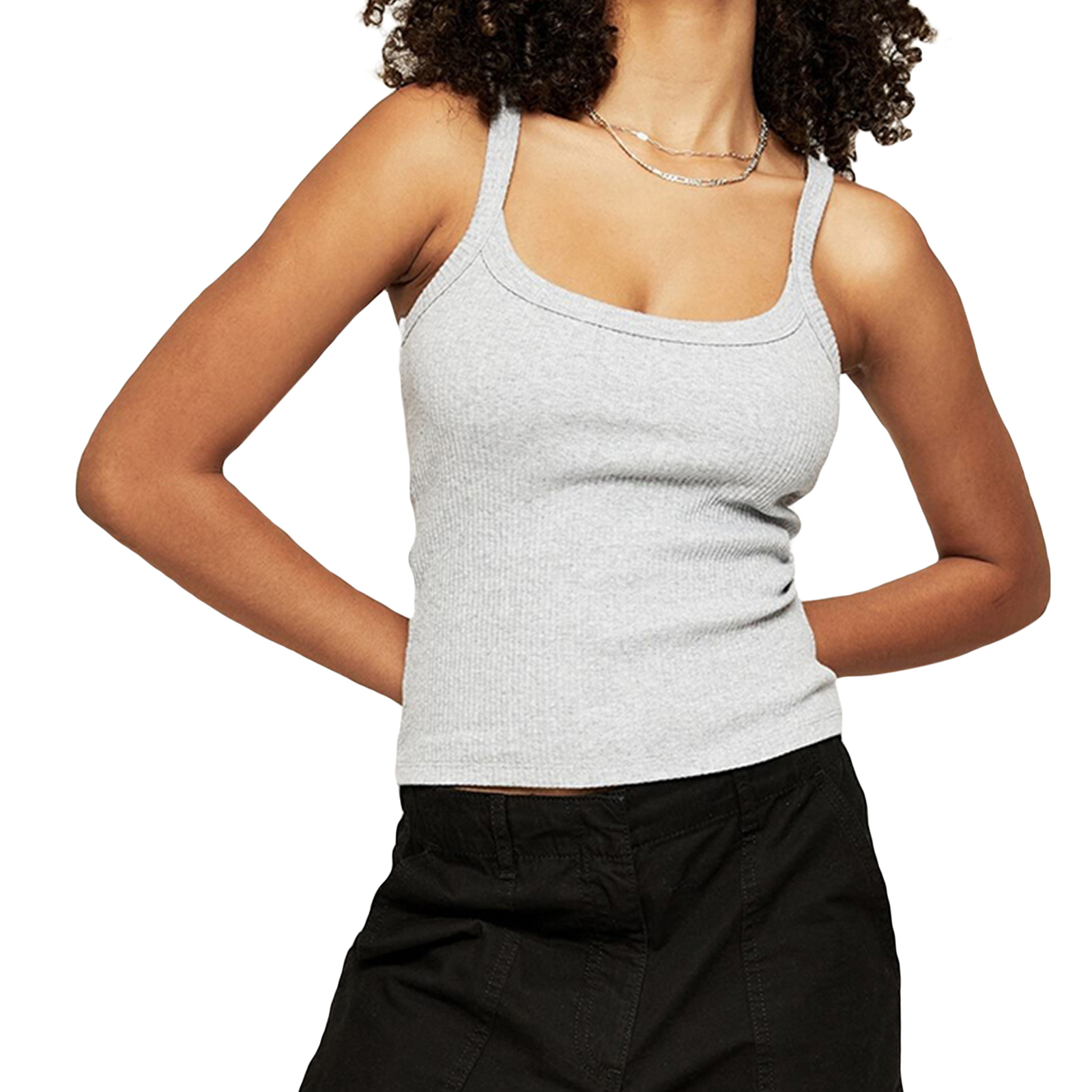 Querysynth Women´s Solid Color Tank Tops Basic Vest Ribbed Sleeveless U Neck Slim Fit Cropped Tops