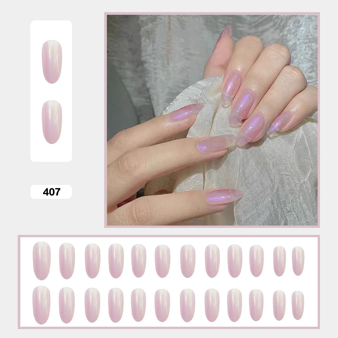 Mermaid Color Auroral Color Shell Fairy Fake Nail Art Wearable False Nails With Glue And Sticker 24pcs/box-Nail Inspo