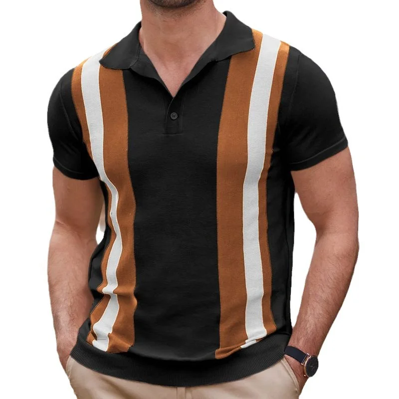 Uveng Uveng Men's Summer New Striped Jacket Knits Short Sleeves Business And Leisure Polo Shirts