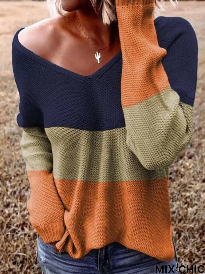 Casual Long Sleeve V Neck Sweater