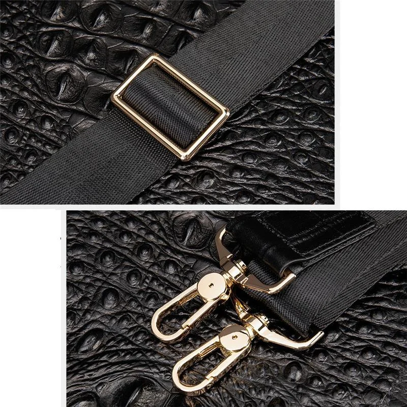 Vintage Genuine Leather Crocodile-Textured Style Top-Handled Business Bag