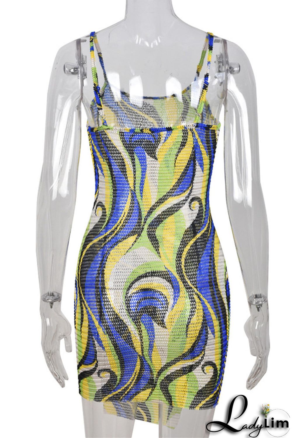 Red Fashion Sexy Print Patchwork Backless Spaghetti Strap Sleeveless Dress Dresses