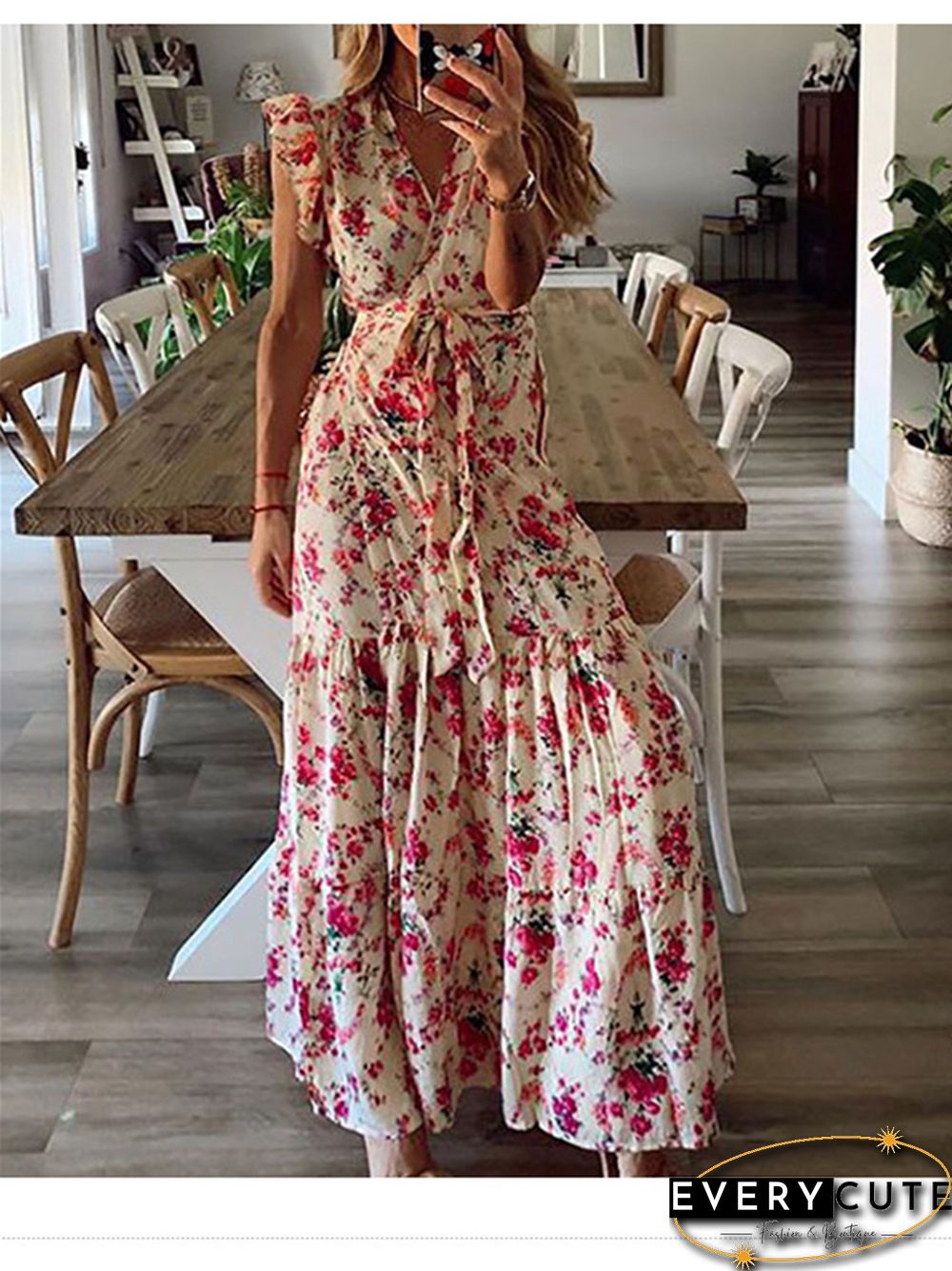 Printed Lace Up Dress for Women