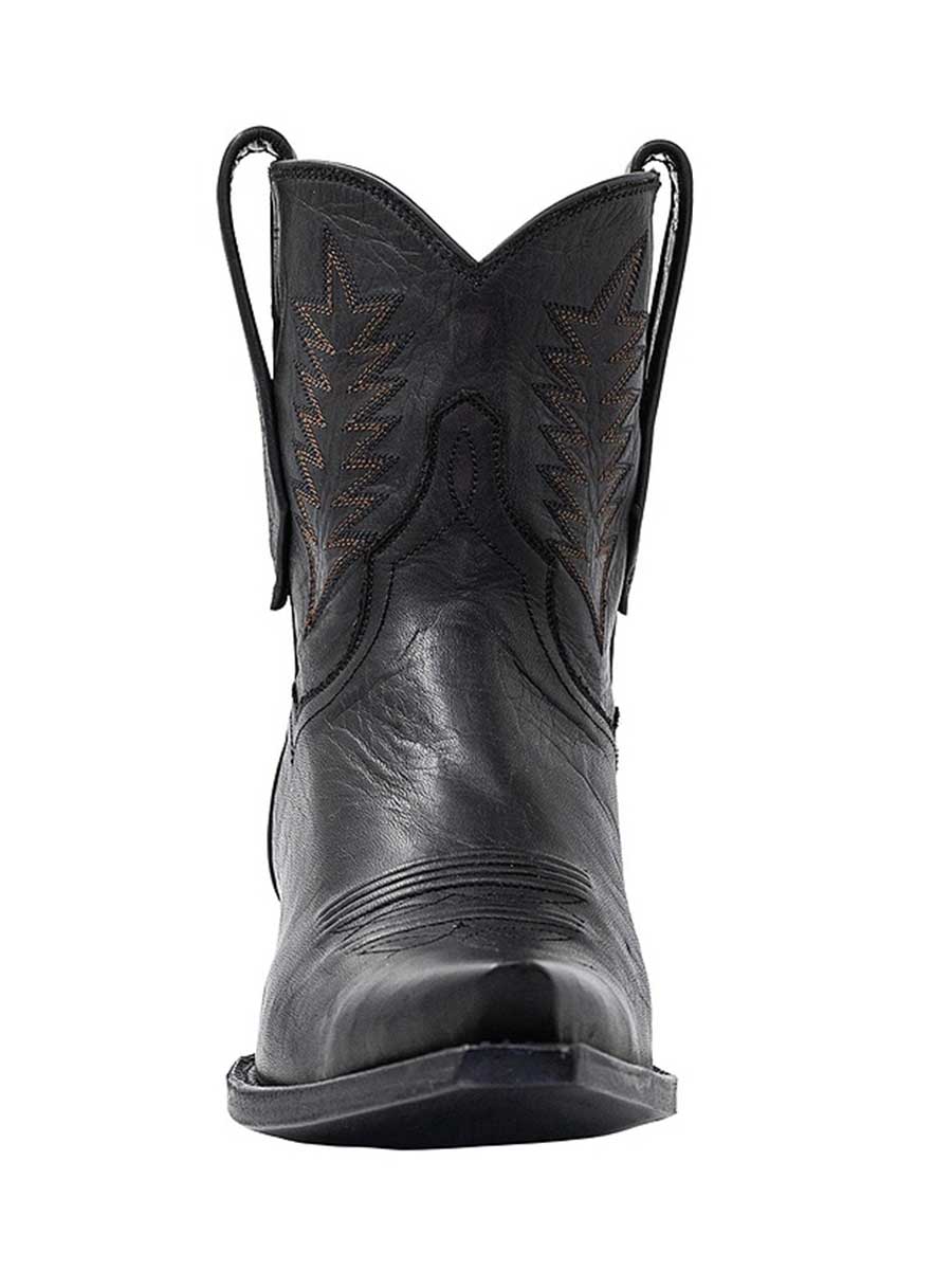Black Snip Toe Elegant Embroidered Heeled Western Boots for Women