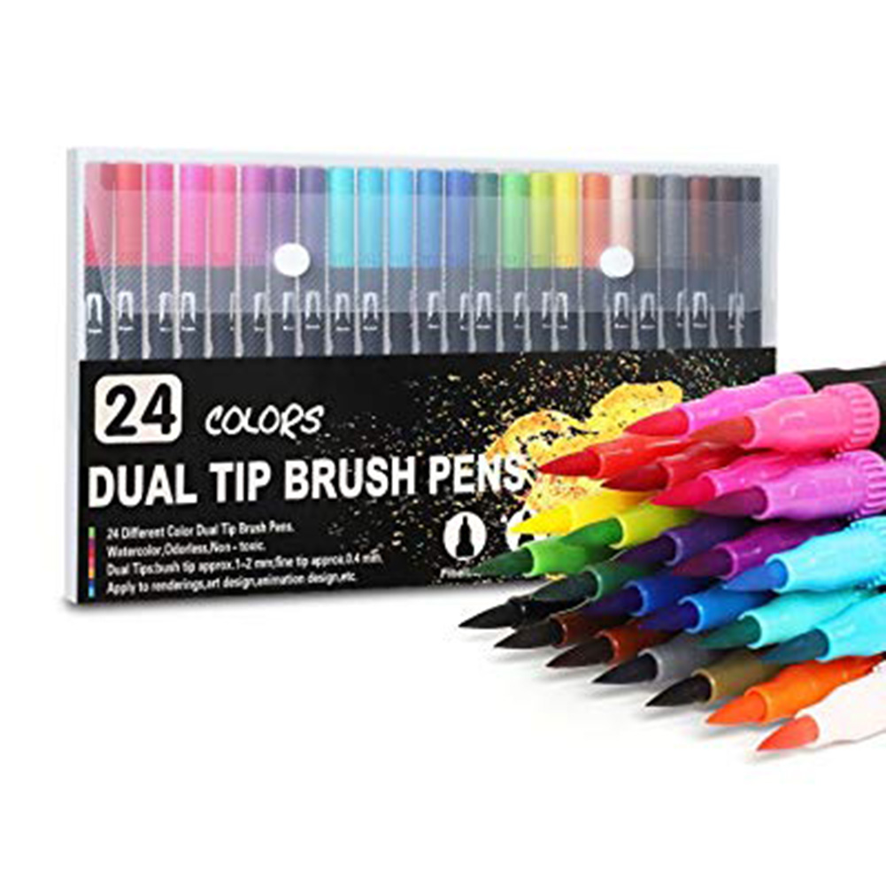 

24 Colors Watercolor Brush Pens Double-Headed Art Marker Coloring Pen Set, 501 Original