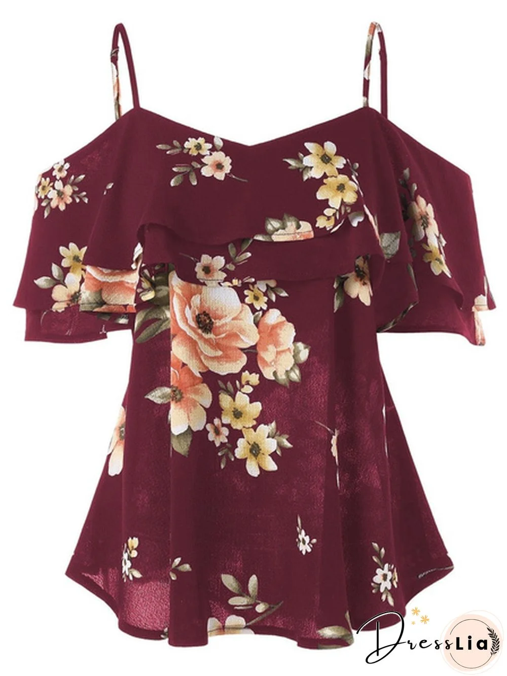 Womens Floral Print Cold Shoulder Ruffled Summer Short Sleeve Flowy Blouse Plus Size Sexy Tops