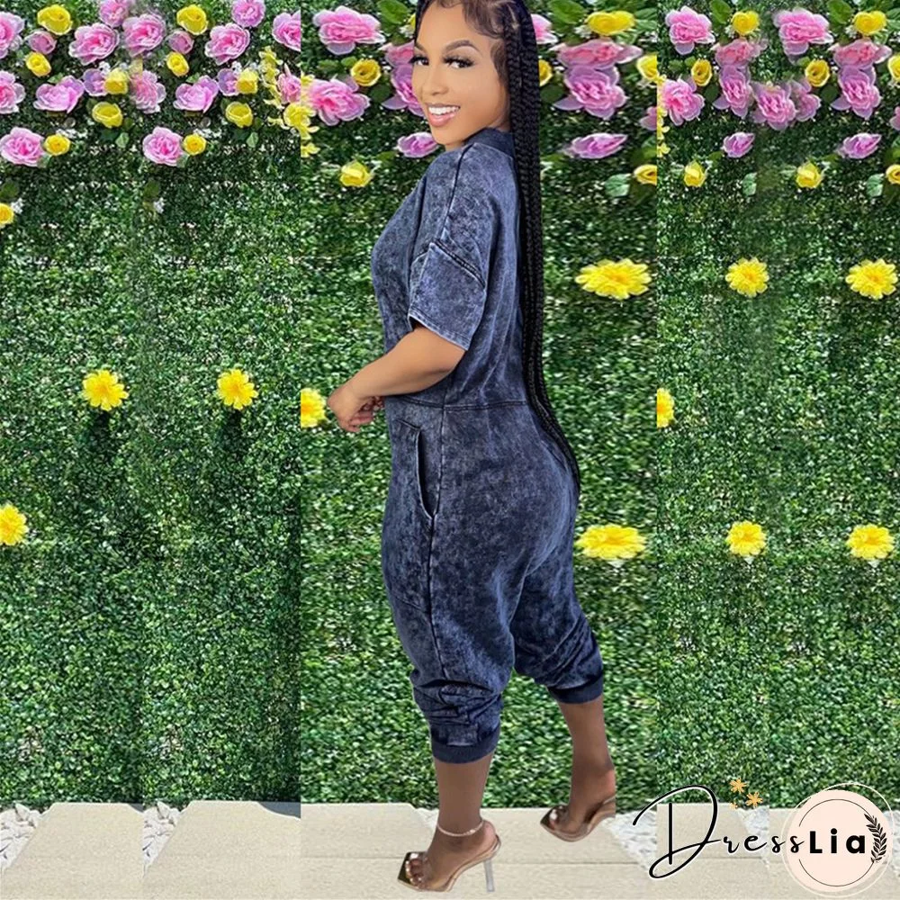 Loose Short Sleeve V Neck Long Harem Jumpsuits