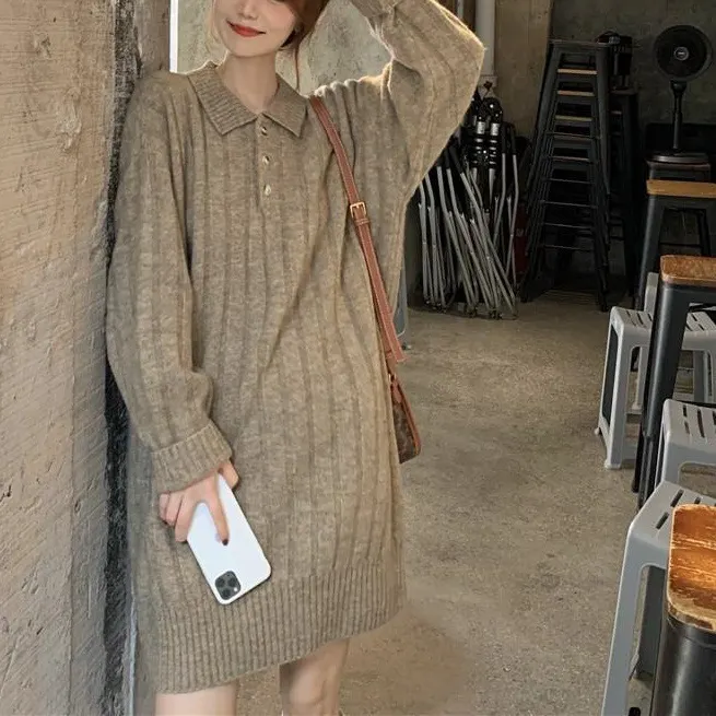 Churchf Churchf And Winter Long Sweater Dress Women With 2024 New Lazy Wind Bottom With Knit Skirt Women